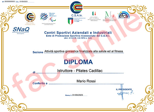 Diploma Istruttore - Pilates Cadillac