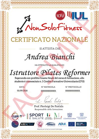 Attestato CFU - Università IUL - Istruttore Pilates Reformer