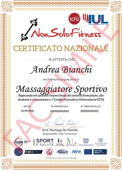 Attestato CFU - Università IUL - Massaggiatore Sportivo